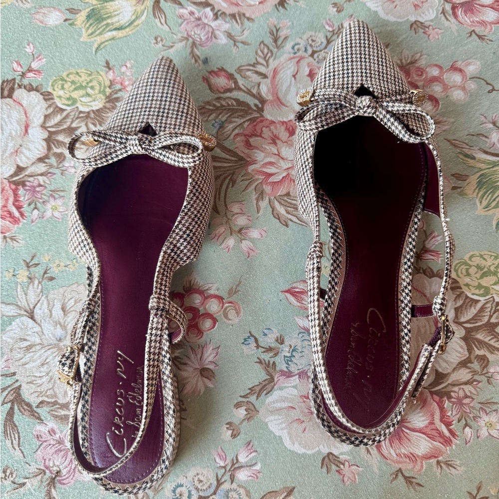 Circus by Sam Edelman Houndstooth Slingback Heels with Bow - Pointed Toe